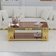 thumbnail image 2 of Holaki 51" Modern Luxury Gold Coffee Table for Living Room, Large Rectangle Brown Tempered Glass Center Table with Stainless Steel Frame & Double-Layer Storage, 2 of 8