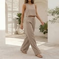 thumbnail image 5 of BOMYJESK Linen Sets for Women 2 Piece Square Neck Tank Tops Wide Leg Linen Pants Casual Summer Matching Lounge Set Tracksuits Beige M, 5 of 6