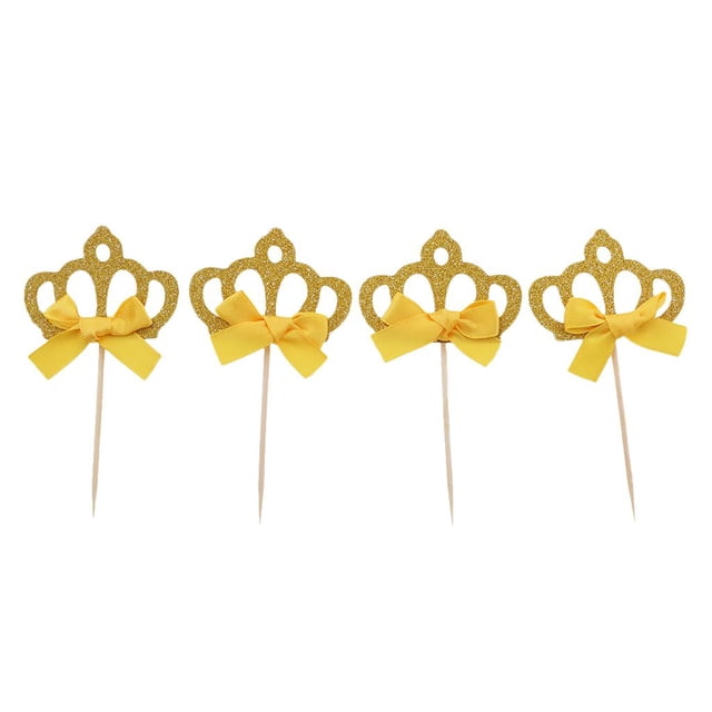 4/10 Uds DIY pastel de cumpleaños Cupcake Toppers selecciones de alimentos Baby Shower Party Decor , dorada, tal se describe Corona dorada yotijar Toppers de la magdalena del brillo