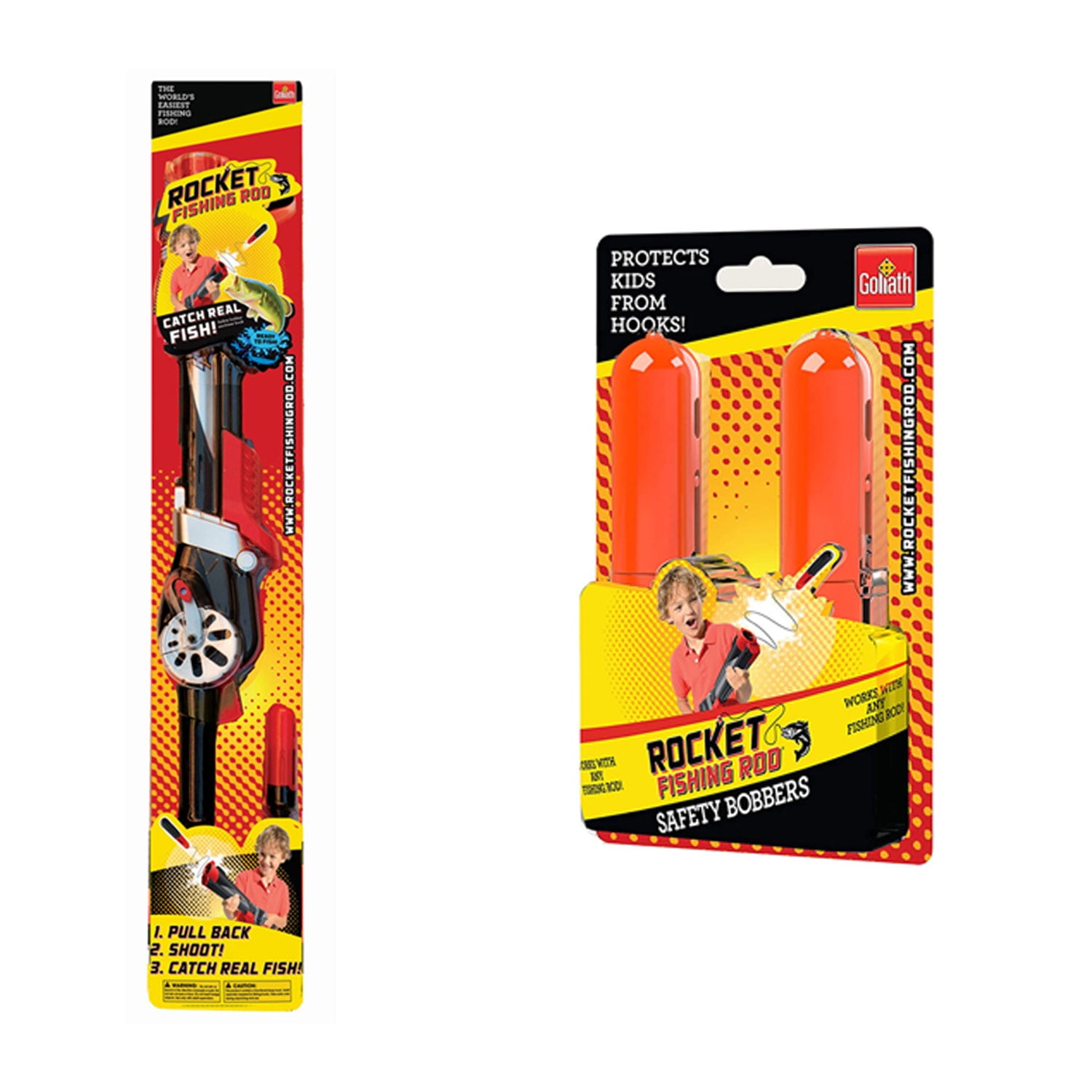 Goliath Kids Rocket Fishing Pole Rod & Reel w/ 3 Plastic Rocket Safety Bobbers