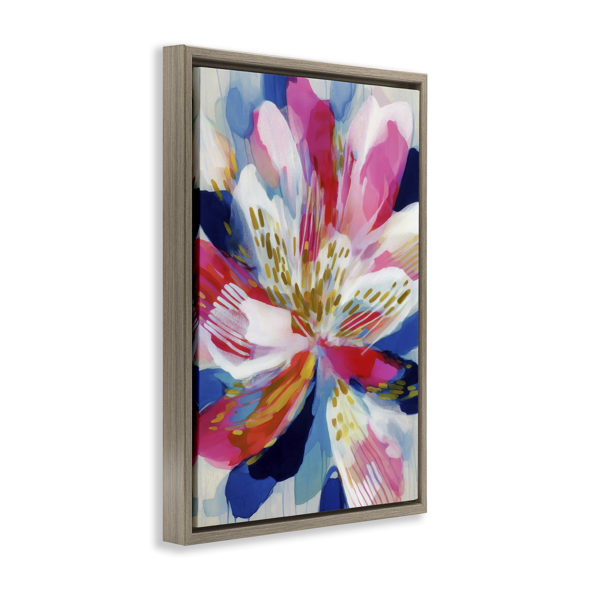 Stupell Industries Lily In Pink & Blue Brown Framed Floater Canvas Wall Art, design by Chromatic Storm Studio