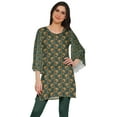 thumbnail image 1 of Moomaya Printed Indian Short Kurti Dress Poly Crepe Tunic Round Neck Mini Dress, 1 of 5