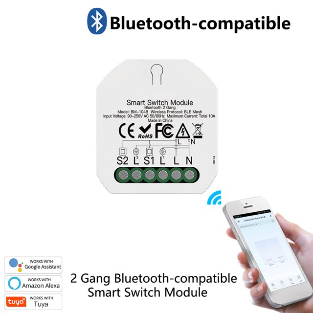 Neinkie Module de Commutateur de Lumière Sans Réseau Requis Taille Compacte Commande Vocale Contrôle à Distance-Lumière Ignifuge Module de Disjoncteur Compatible Bluetooth pour la Maison