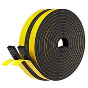 Fowong Adhesive Door Weather Stripping - 2 Rolls, 1/2 Inch Wide X 1/4 Inch Thick, Window Insulation High Density Foam Tape Neoprene Rubber Seal Strip, 2 X 13 Ft, Total 26 Feet