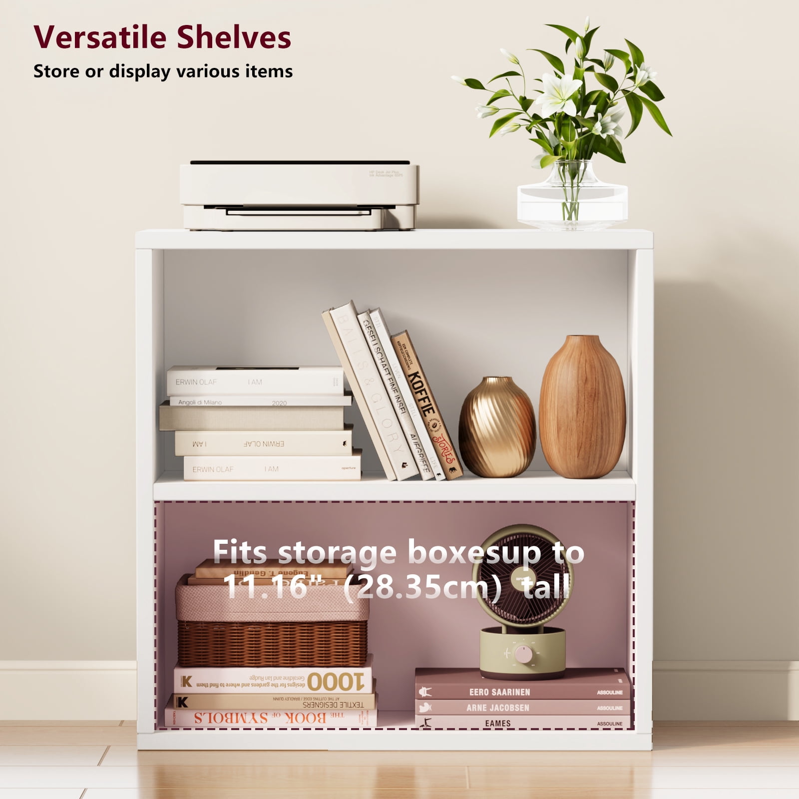 ALISENED 2 Tiers Shelf Bookcase, Stylish and Functional Bookshelf, Storage Organizer Shelving for Home, Office, Living Room and Bed Room