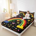 thumbnail image 3 of Manfei Cartoon Cloud Rainbow Queen Sheets, GraffitiStars Queen Sheet Sets, Black Orange, 4-Piece, 1 Flat Sheet, 1 Fitted Sheet and 2 Pillowcases, 3 of 6
