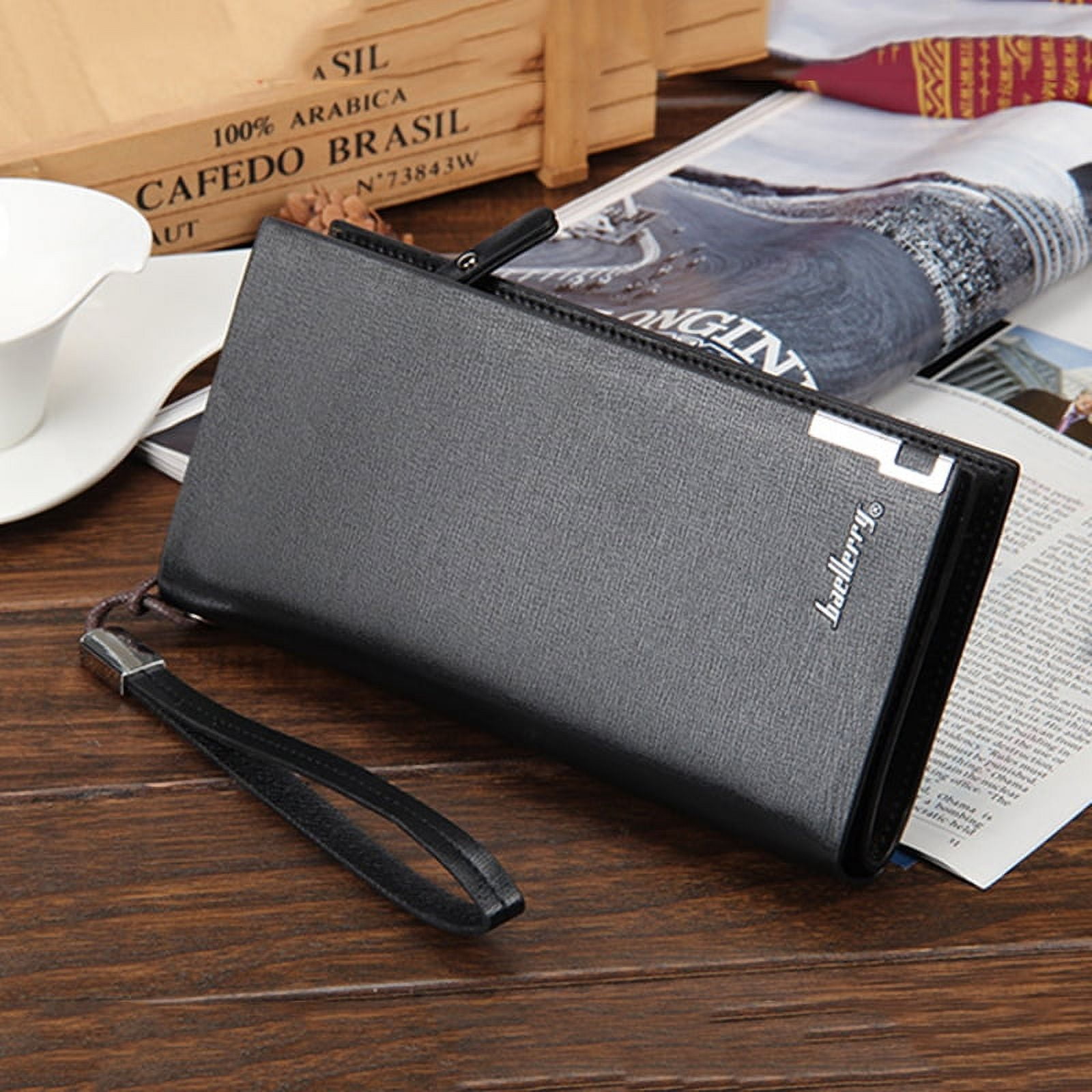 Generic Men Purse Business Casual Money Bag Long Section Multi-Functional Leather Wallet Coin Card Holder Purse Gift For Men Black