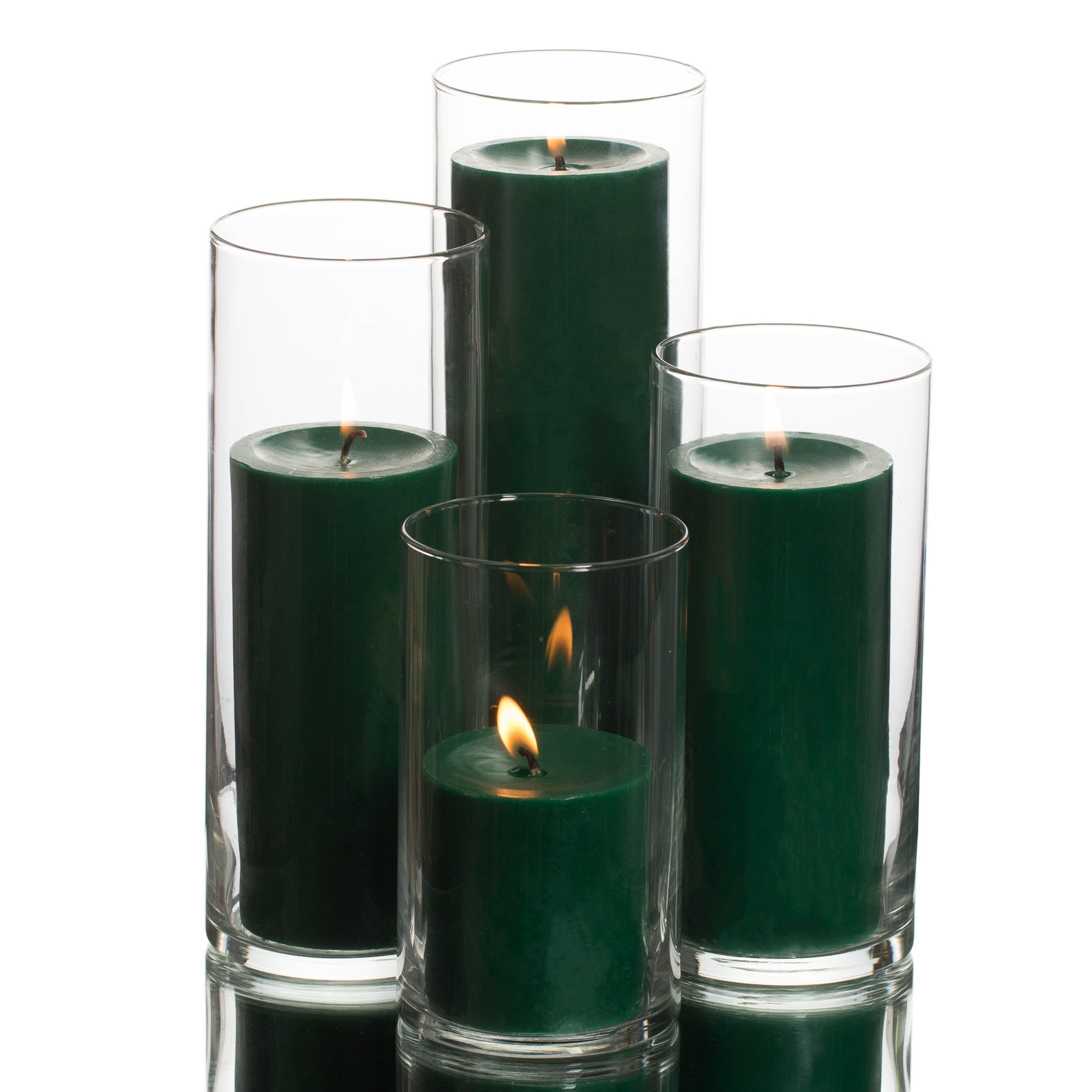 Richland Pillar Dark Green Candles & Eastland Cylinder Holders Set of 4