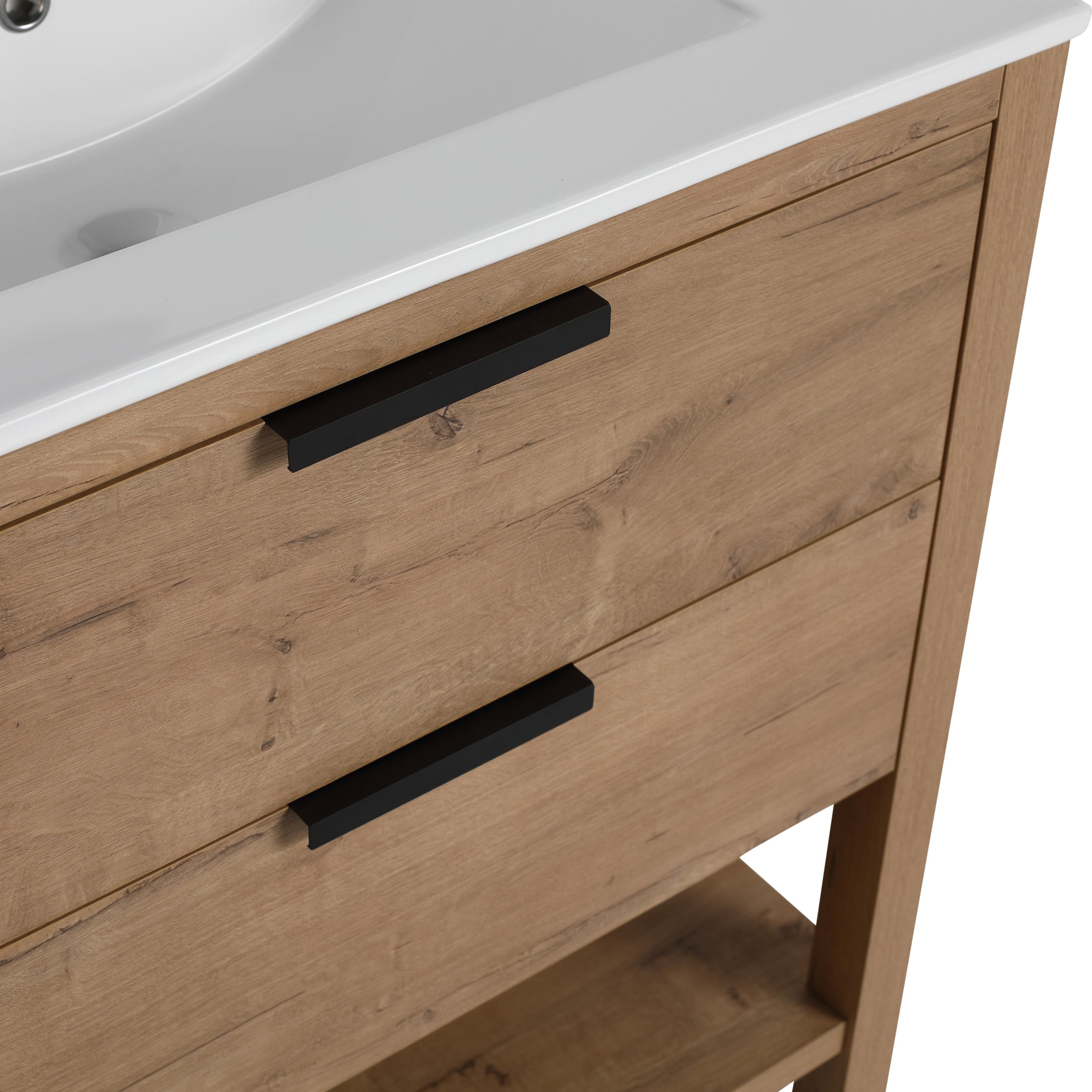 Noble House 30" Freestanding Bathroom Vanity Cabinet, Plywood Soft-Close Drawers, Excluded Sink, Imitative Oak