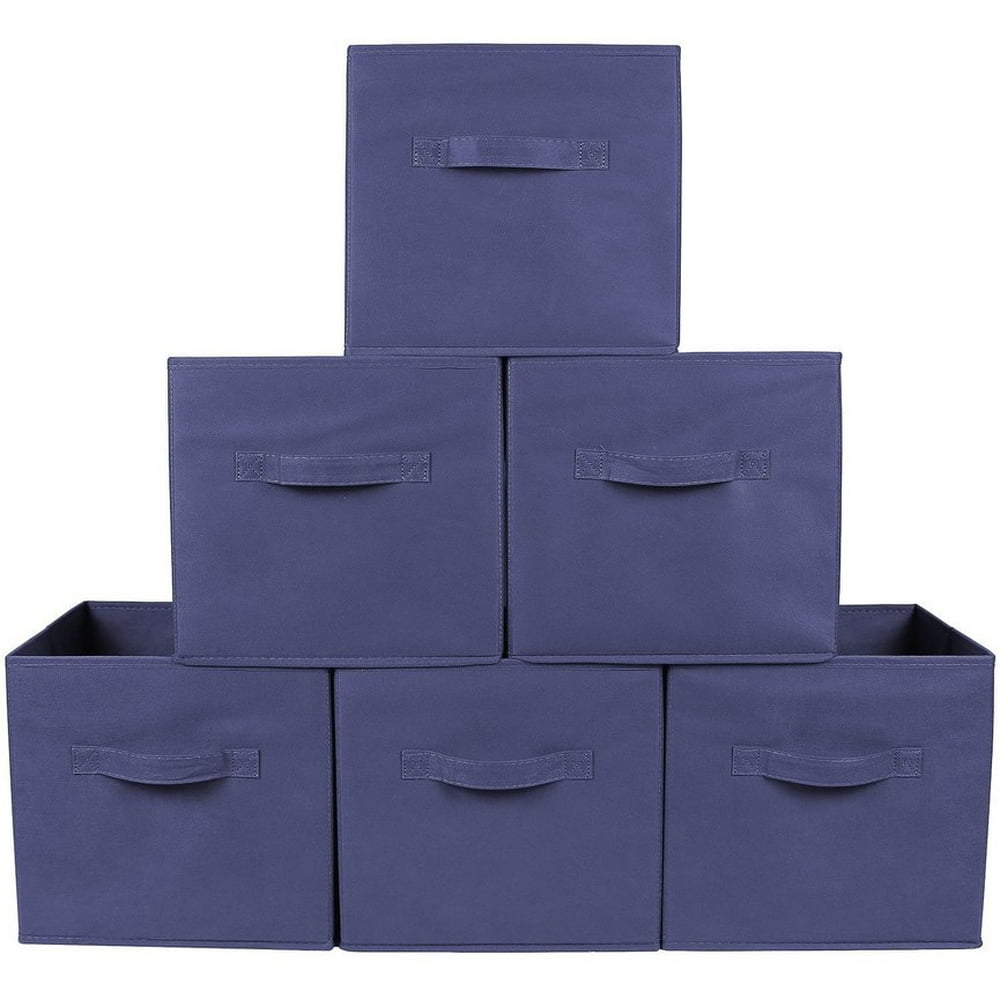 Greenco Foldable Fabric Storage Cubes, 6 Pack, Navy Blue