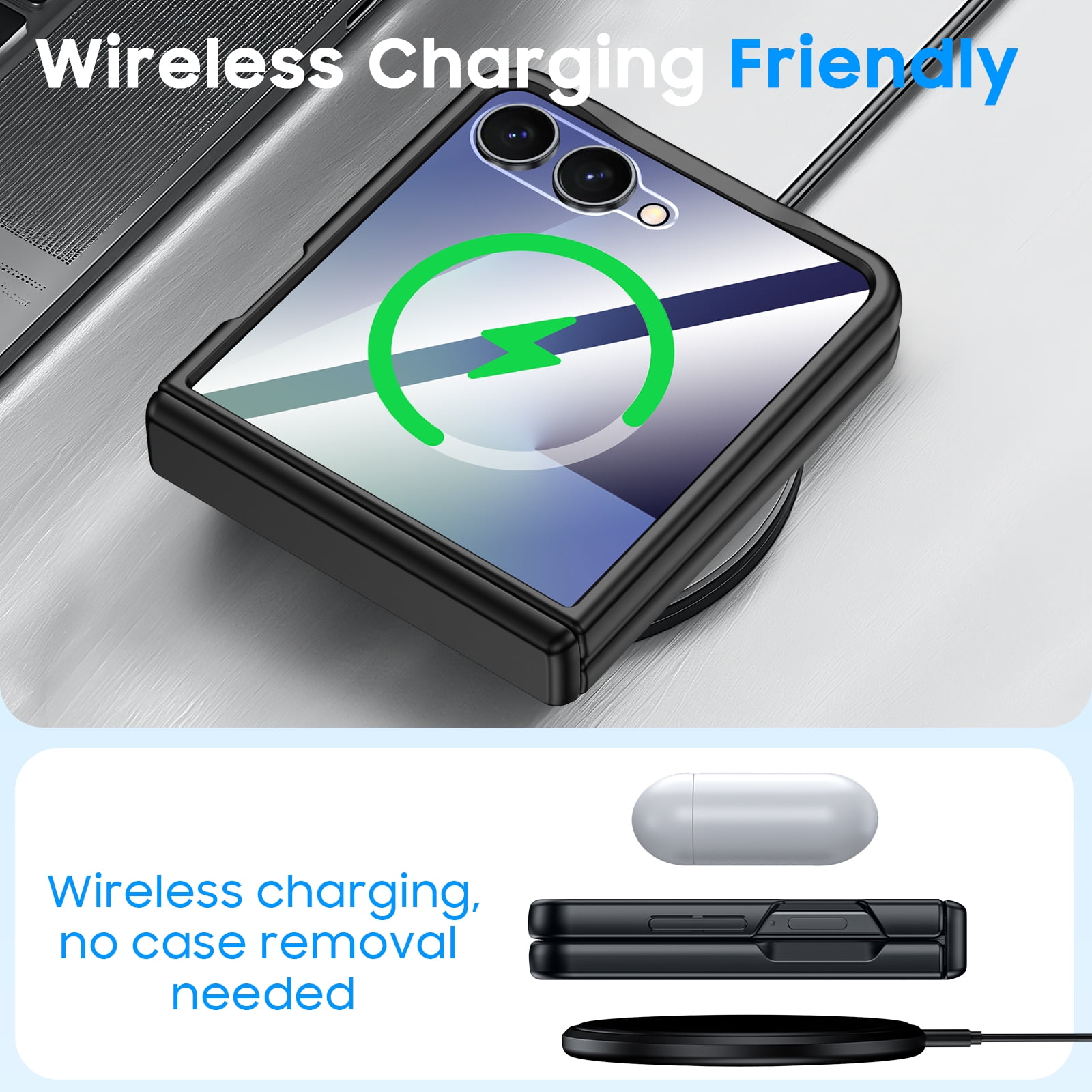 Vizvera for Samsung Galaxy Z Flip 7 Case with Hinge Protection,Screen Protector,Ultra-Thin Skin Feel Translucent Frosted, Wireless Charging,Shockproof Cover-Black