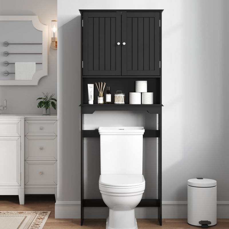 Gianna Wooden Over-the-Toilet Storage Rack, Bathroom Organizer Shelf for Toilet & Towels, Freestanding Toilet Shelf，Black