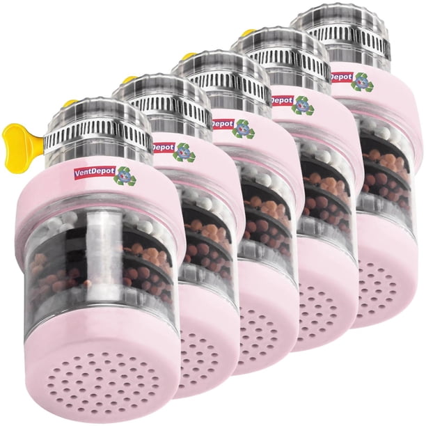 Filtros de Agua Resistentes HydroGuardPink 5Pzas 15-22mm Carbón Activado/Zeolita/Maifan/Sulfito de Calcio/PVA Rosa