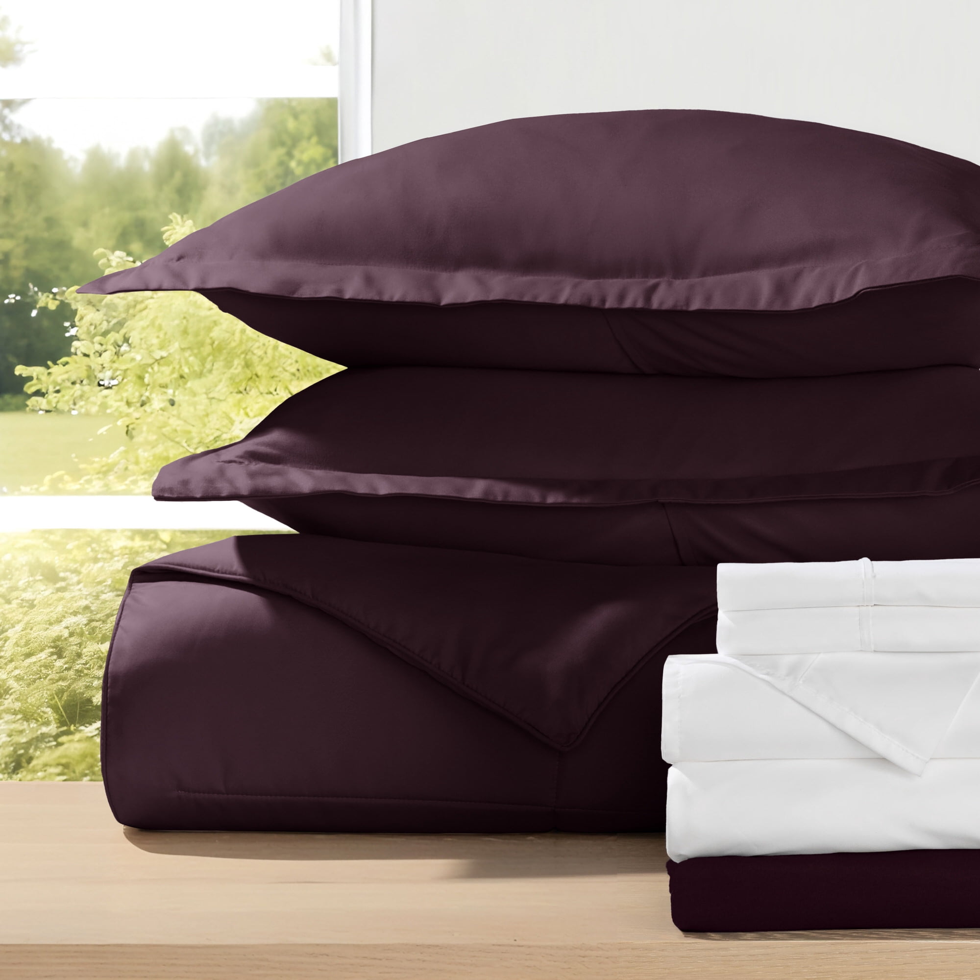 Noble Linens 8-Piece Purple Bed in a Bag Microfiber Bedding Set, Twin XL