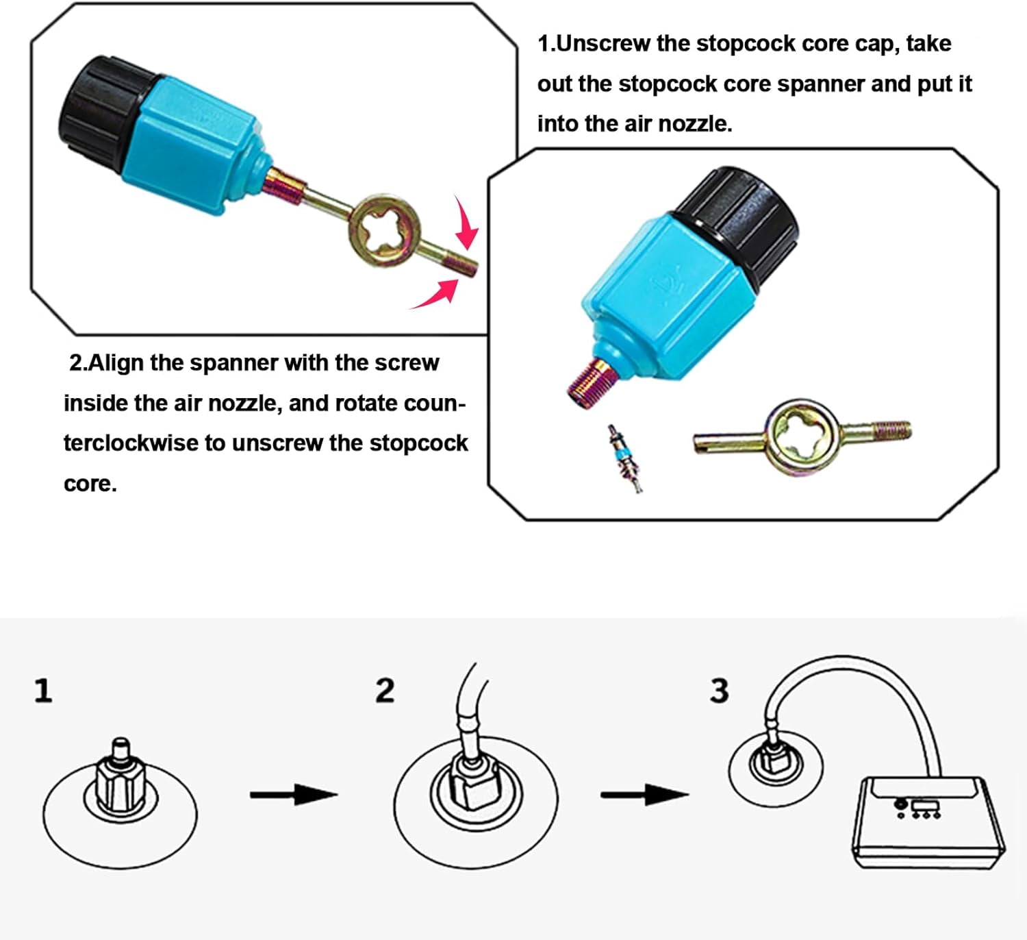 Inflatable SUP Pump Adapter Kit - 2 Adaptors & 4 Multi-Valve Attachments For Boards, Beds, Boats