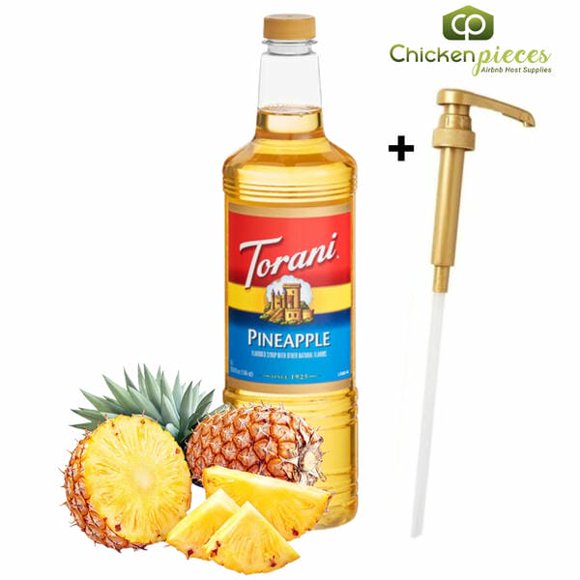 Torani Pineapple Flavoring Syrup, Professional Exotic Fruit Beverage Base with Bonus Squeeze Pump, 1 Liter (33.8 fl oz)