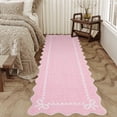 thumbnail image 2 of GlowSol 2'x6' Scalloped Bow Border Area Rug, Modern Solid Washable Rug with Non Slip TPR Backing, Stain Resistant Low Pile Indoor Carpet Mat for Bedroom Hallway Nursery Decor, Pink, 2 of 7