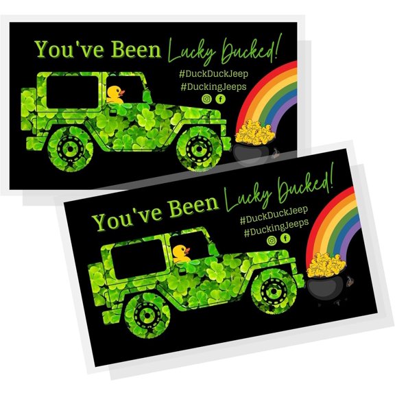 St Patrick's Day You've Been Ducked Card 50 Pack Duck Duck Tag 3.5 x 2" Size Ducking Card Game Attach to Rubber Ducks Youve Been Lucky Ducked Shamrock, Pot of Gold Design #DuckDuckJeep