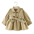 thumbnail image 2 of Esaierr Toddler Baby Girl Belted Trench Coat Dress Spring Double Breasted Ruffle Trim Long Sleeve Cotton Windbreaker Outerwear for 6M-4Y, 2 of 5