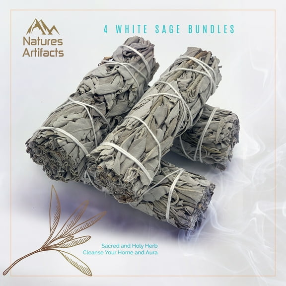 4 Pack - California White Sage Smudge Incense Sticks, White Sage, 4-5 Inches, Sacred and Holy Herb, Grown and Packaged in USA