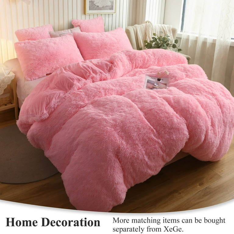 Queen Fuzzy Pink Body Pillow XeGe Shaggy Faux Fur Body Pillow
