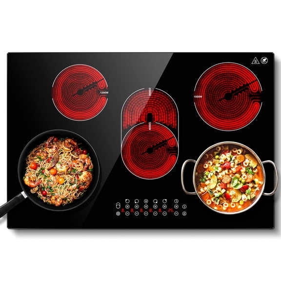 AMZCHEF 30 Inch Electric Stove Cooktop 8500W Built-in Electric Stove Cooktop with 5 Burners, Sensor Touch Control Safety Lock,220-240v, Hard Wire, No Plug