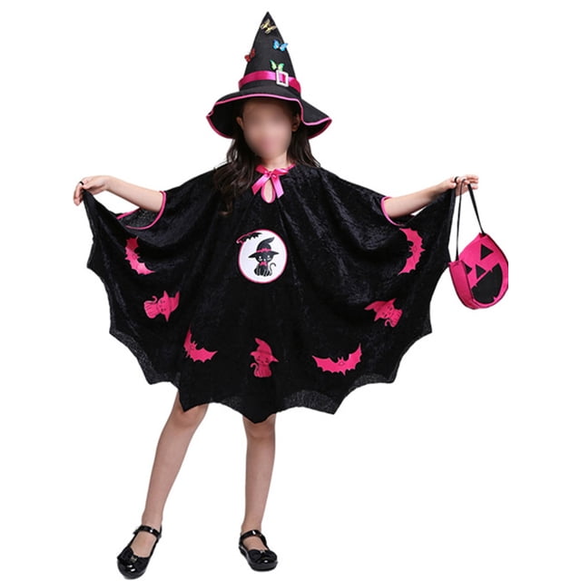 LUXUR Robes Cosplay pour Filles Couleur Unie Cape Col Rond Robe d'Halloween Tenue Déguisement Manches Longues Chat Noir Cape 110