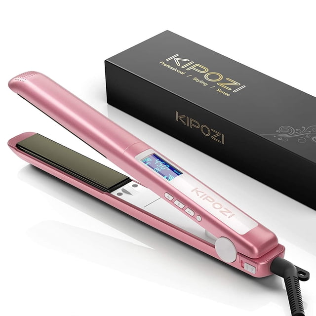KIPOZI-plancha profesional para el cabello, rizador de cabello 2 en 1 de titanio, doble vologag, calentamiento instantáneo, con pantalla Digital LCD