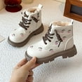 thumbnail image 3 of Girls Snow Boots Thickened Warm Furry Lined Floral Embroidery Lace up Zipper Winter Booties Thick Lug Sole Round Toe Leather Kids Ankle Boots 13.5 Little Kid White, 3 of 6
