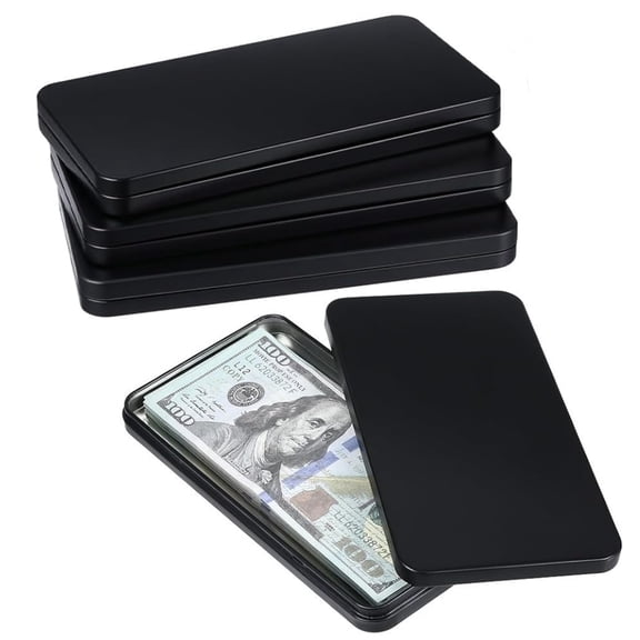 4 Pcs Metal Cash Box Money Holder Cash Organizer Tinplate Metal Money Box Single Row Currency Tray with Lid Dollar Bill Holder for Cash Coin,Black,Rectangle,Topboutique