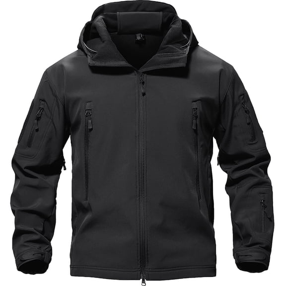 TACVASEN Mens Outdoor Soft Shell Hoodie Winter Fleece Jacket Coat hooks and loops Black L