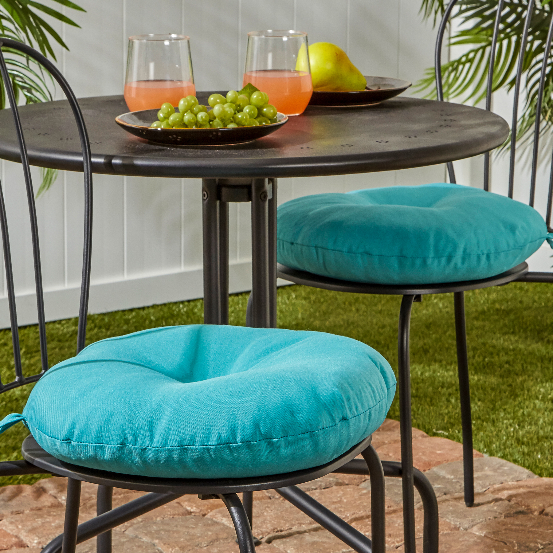 Greendale Home Fashions Teal 15 in. Round Outdoor Reversible Bistro Seat Cushion (Set of 2) - image 5 of 6