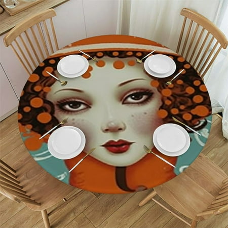 

Tllo0ord Elastic Fitted Round Tablecloths in Winter Sheep for Kitchen Parties Wedding Indoor Holiday Dining Table Decor Pads Fits up Tables 38-42