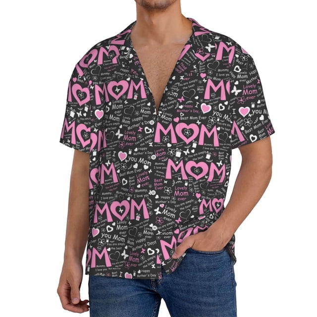 Fotbe Lovely Mom Ever Camisa Estampada de Manga Corta para Hombre, Casual de Verano, Estilo Playero, Sin Arrugas-Medium
