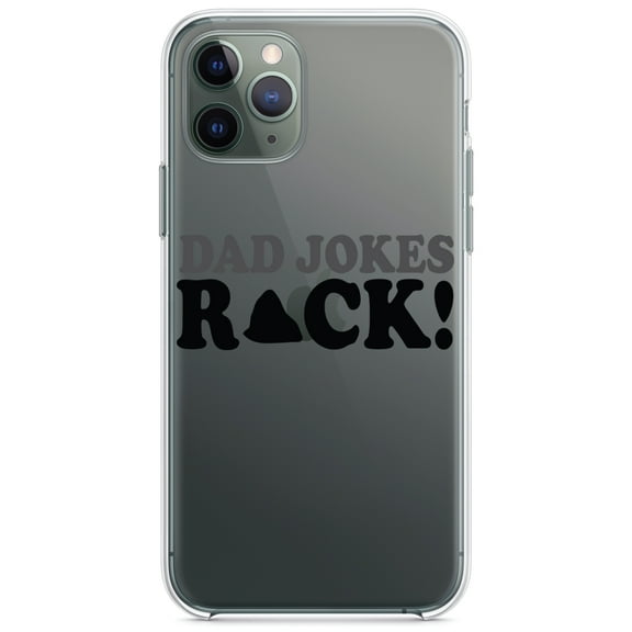 DistinctInk Clear Shockproof Hybrid Case for iPhone 11 Pro (5.8" Screen) - TPU Bumper Acrylic Back Tempered Glass Screen Protector - Dad Jokes Rock