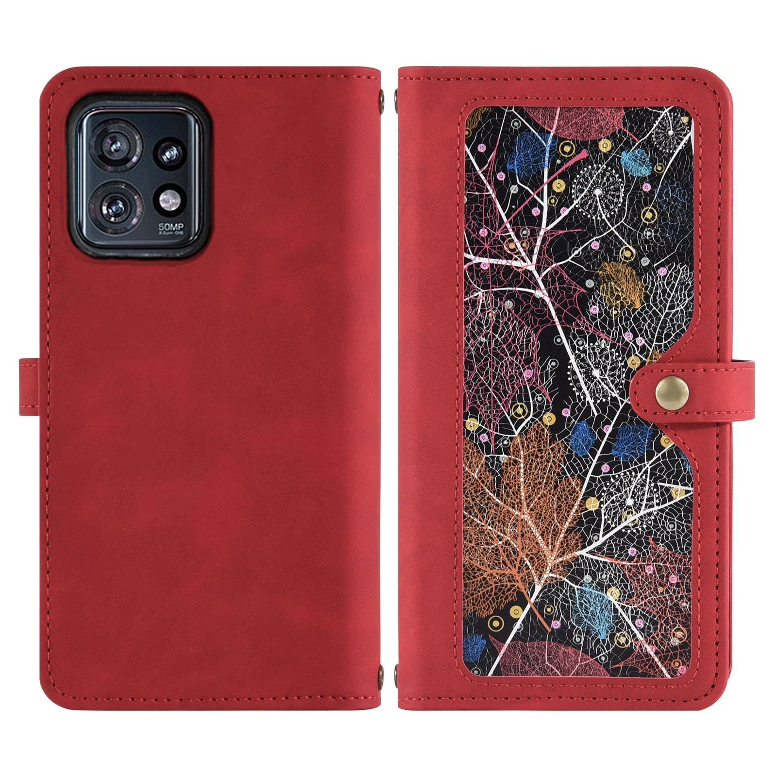Asuwish Phone Case for Motorola Edge+ Plus 2023/Edge 40 Pro 5G/Moto X40 Wallet Cover With Tempered Glass Screen Protector Crossbody Wrist Strap Flip Pattern Zipper Credit Card Holder Cell X + Men Red