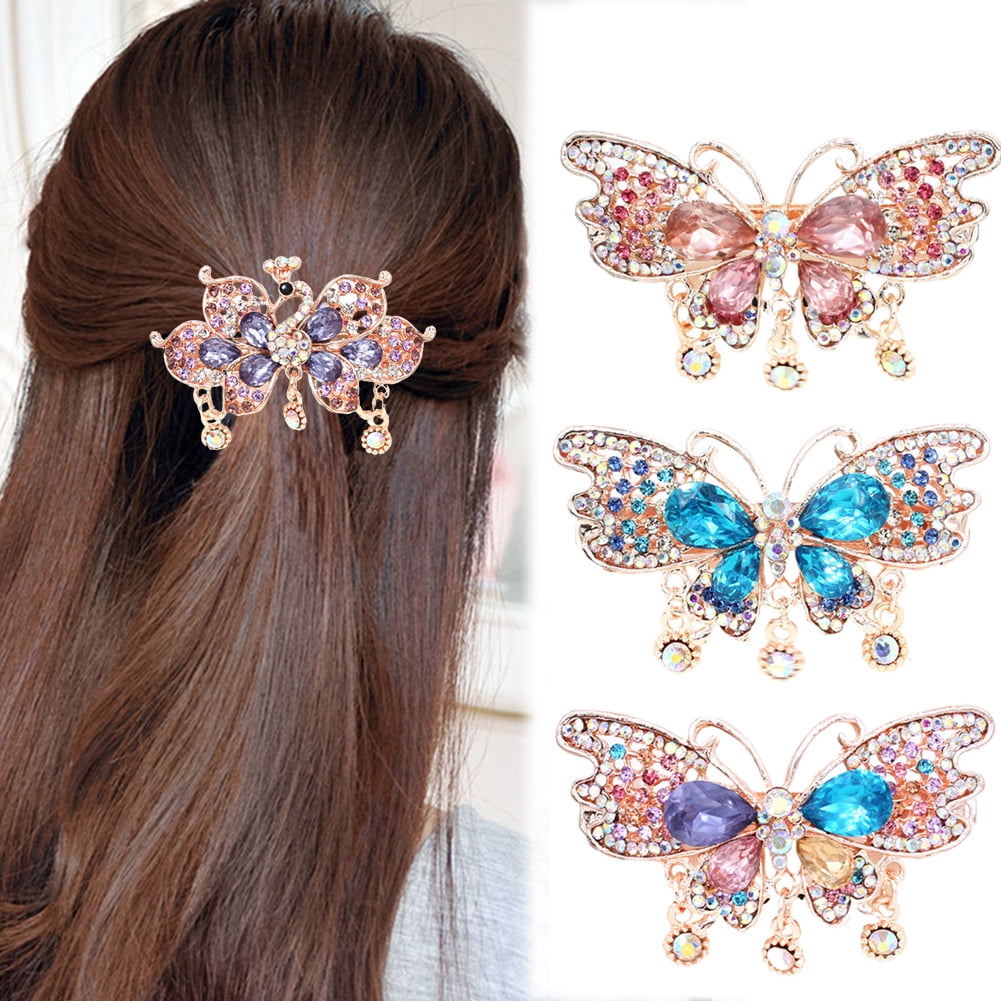 1PC Colorful Crystal Bowknot Flower Peacock Butterfly Hair Claw Clip Clamp Small