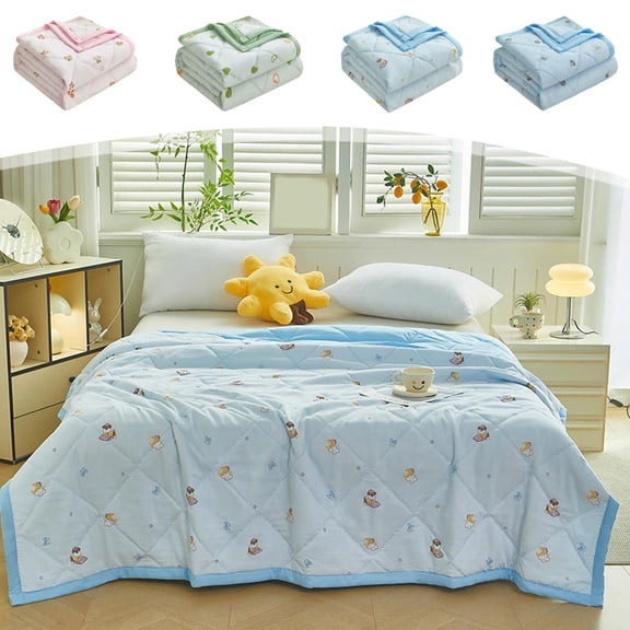 Premium Washed Cotton Air Conditioner Comforter, Soft Lightweight Summer Cool Quilt, Machine Washable Thin Bed Cover, Durable Breathable Bedding for Bedroom, Dorm & Home All Summer Long, H