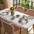 thumbnail image 3 of Grey Easter Table Cloths for 4 Foot Rectangle Tables, Spring Cartoon Bunny Colorful Eggs Wood Grain Patio Waterproof Elastic Fitted Tablecloths, Washable Rectangular Table Cover for Camping, 3 of 8