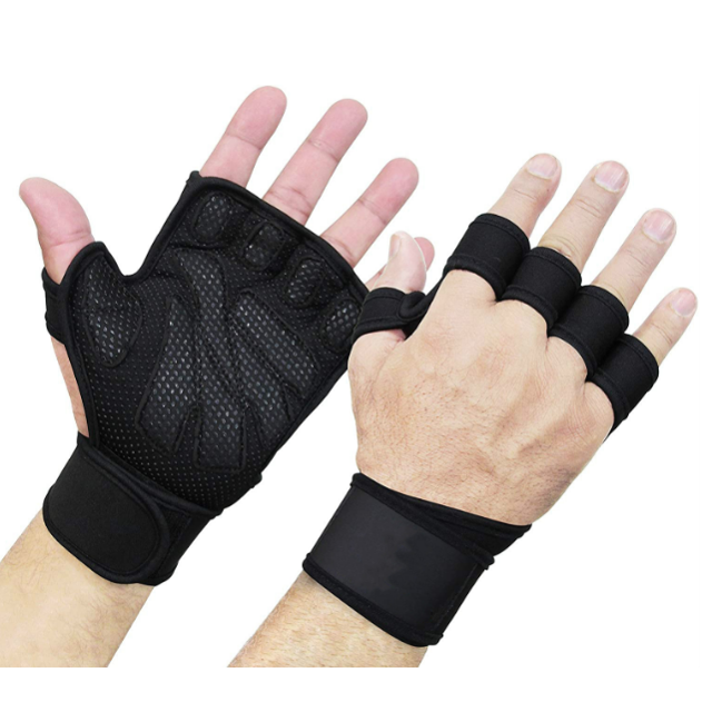 Guantes de entrenamiento deportivos ventilados con muñequeras integradas y acolchado de silicona en toda la palma Agarre extra, para levantamiento de pesas, dominadas, entrenamiento cruzado XianweiShao 9024715141644