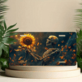 thumbnail image 6 of 1 Pcs 2D Flat License Plate Covers & Frames, Skeleton Holding Sunflower For Decorative Front, Waterproof For Decoration Aluminum License Plate Covers & Frames Cover For Men Women, 12" X 6", 6 of 7
