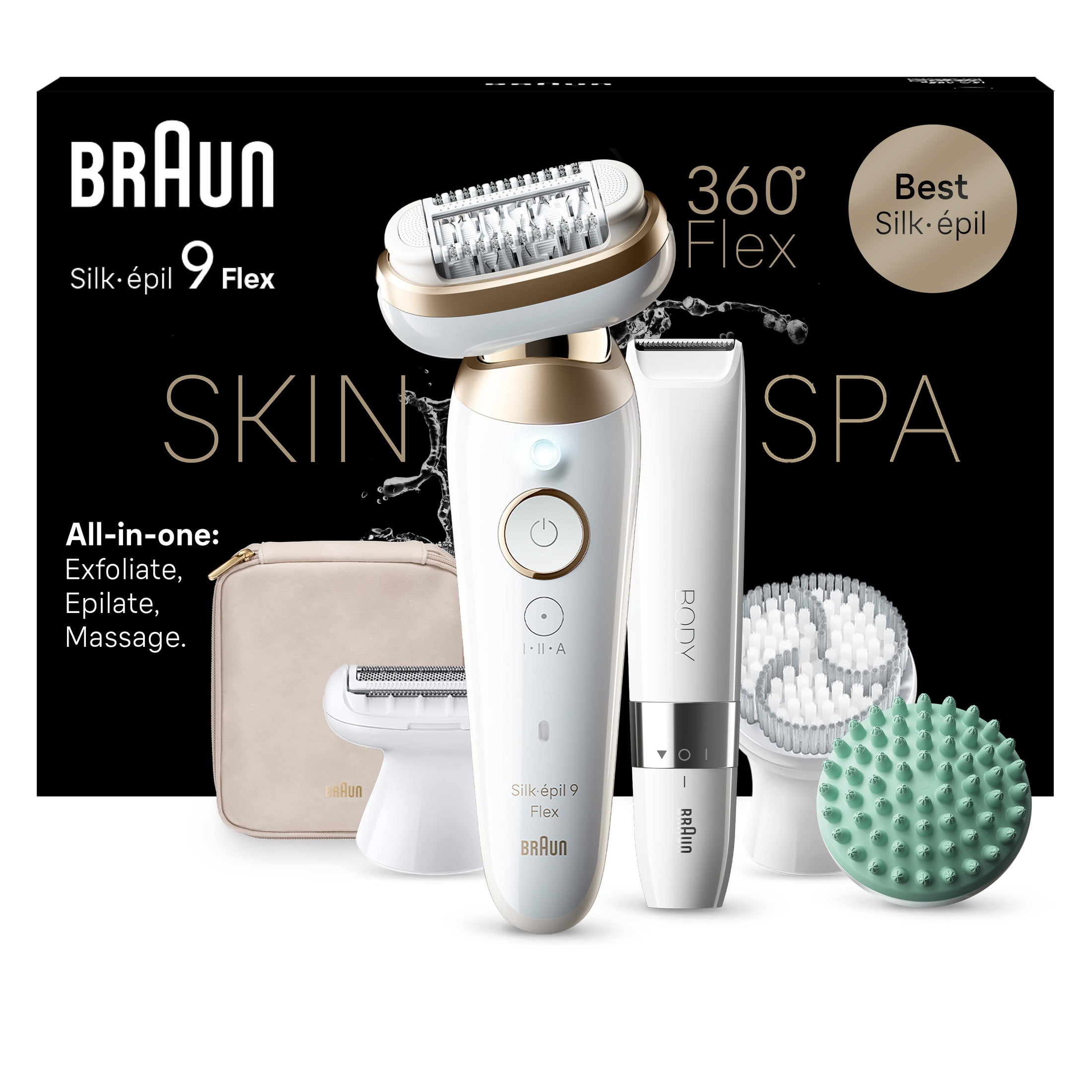 Braun Silk-epil 9 Flex SkinSpa Epilator, 360 Flex, Wet & Dry