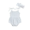 thumbnail image 1 of Baby Girls Summer Romper with Hair Band Solid Color Sling Shoulder Tie Outfit, 1 of 5