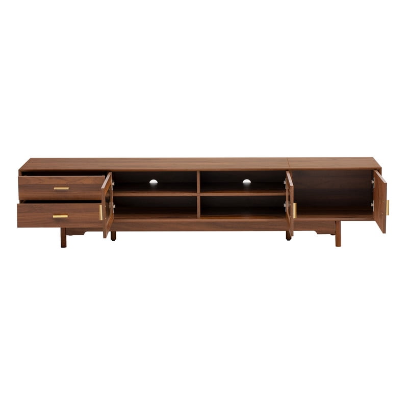 79-in TV Stand for TVs Up to 85", Storage Console Cabinet with Glass Doors & 2 Drawers, Entertainment Center with Cable Holes