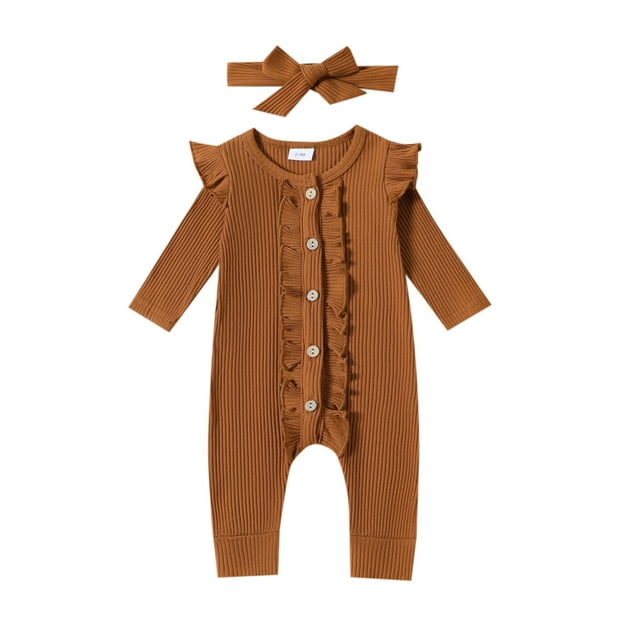 AherBiu Baby Onesie Long Sleeve Ribbed Knitted Button down Newborn Bodysuits with Headband Comfy Infant Clothes