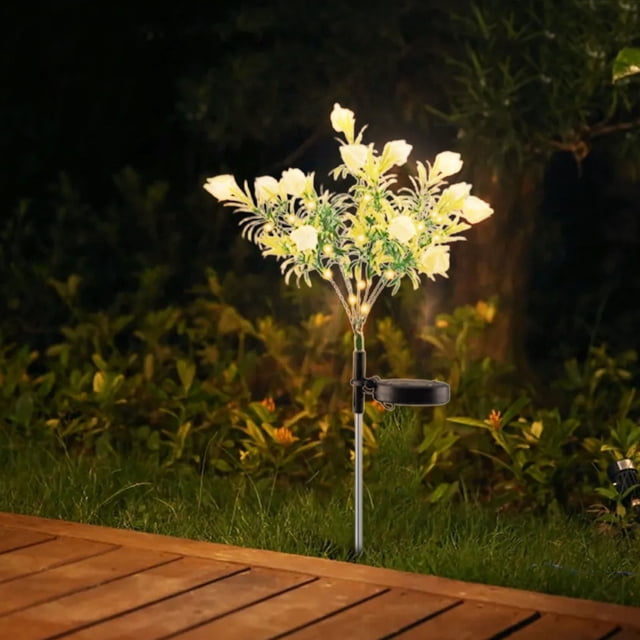 Solar Gardenia Flower Stake Light - Lámpara LED impermeable solar solar de 7 cabezales • Acero inoxidable, decoración floral artificial para jardín en patio, duración de 12-15 horas, IP65