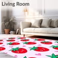 thumbnail image 2 of ODIKA 3'x5' Machine Washable Non-Slip Area Rug, Kawaii Fruit Bath Adorable Happy Strawberries Cartoon High Traffic Rug with Pad, Red, 682409, 2 of 8