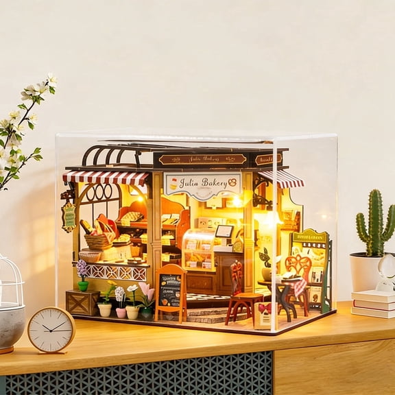 DIY Miniature Bakery Shop Kit - Bakery Wooden Dollhouse with LED Lights, 3D Puzzle Building Set for Adults & Teens, Creative Craft Gift for Home Decor