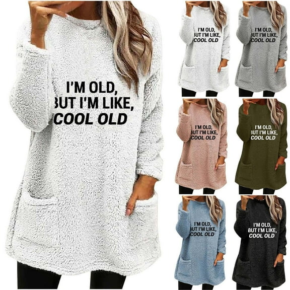 Jinhomg Oversized Fleece Pullover for Women Plus Size Thermal Cozy Long Sleeve Sweatshirts Trendy Letter Print Loungewear Tunic Tops with Pockets Army Green XL