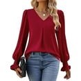 thumbnail image 4 of Fangasis Ladies Blouse Solid Color Tops V Neck Shirts Women Comfy Tunic Shirt Loose Work Claret XL, 4 of 6